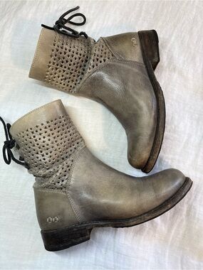 Bed Stu Bridgewater Distressed Side Zip Mid-Calf Lace Up Leather Boot